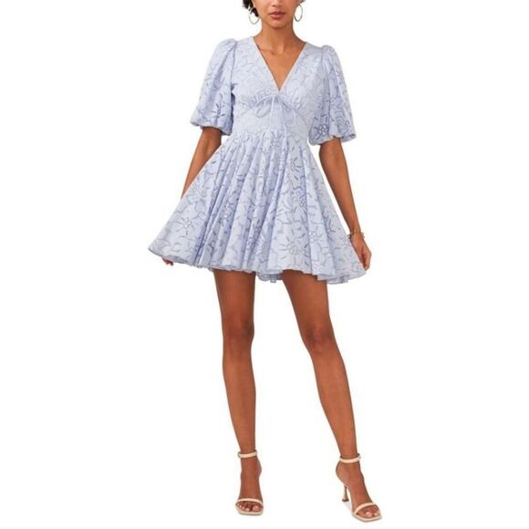 CeCe Dresses & Skirts - CeCe Elegant Blue Lace Floral Fit & Flare Dress 8